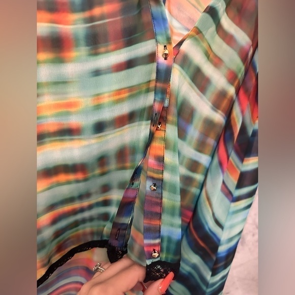 Bebe multicolor rainbow maxi shirt size S - Picture 5 of 5